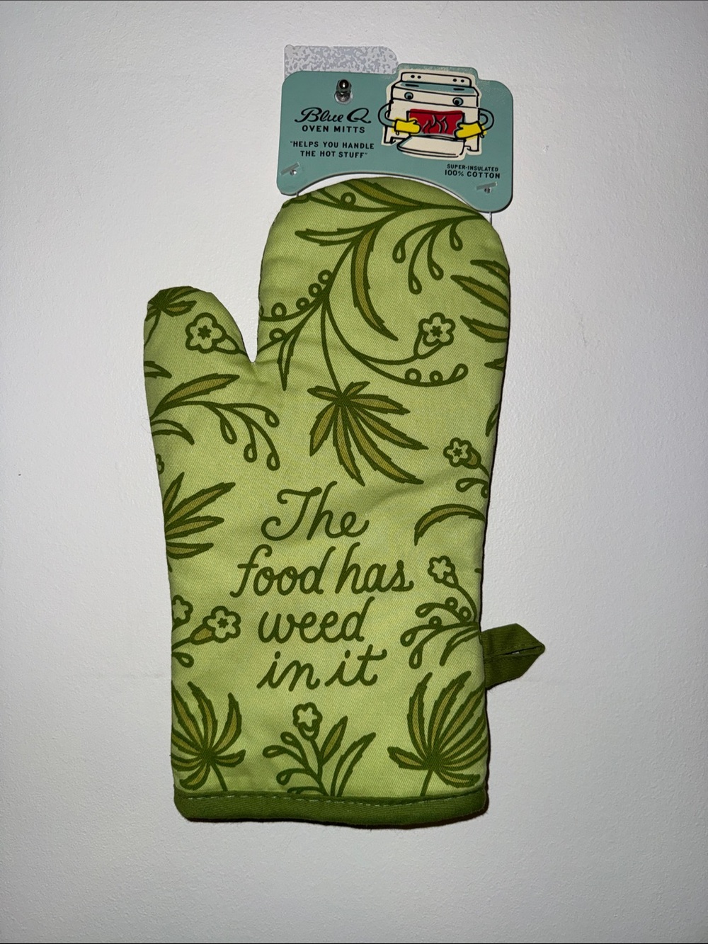 Blue Q Green Novelty Oven Mitt with Botanical Print